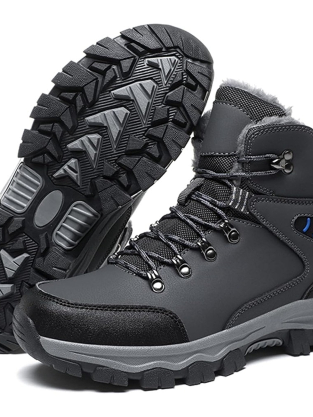 Men's Gray Waterproof Hiking Boots - Insulated Winter Trail Shoes